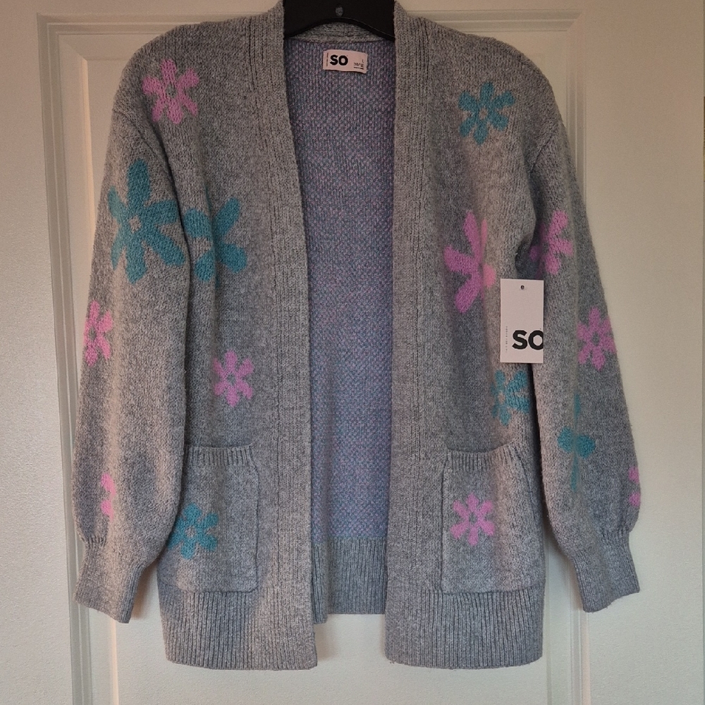 SO Kids Gray Sweater with Pink and Blue Floral Design